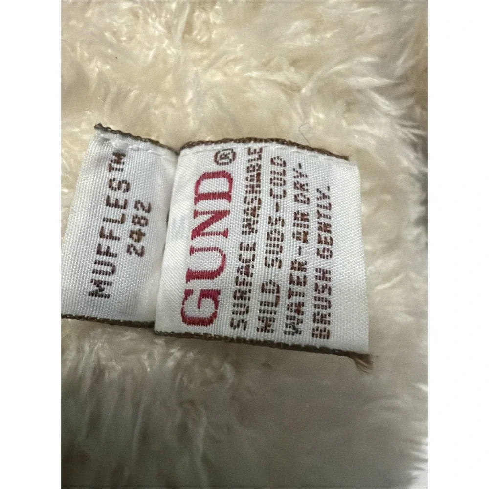 Gund Muffles Teddy Bear 2482 Cream White Shaggy Plush Plaid Bow 11 inch